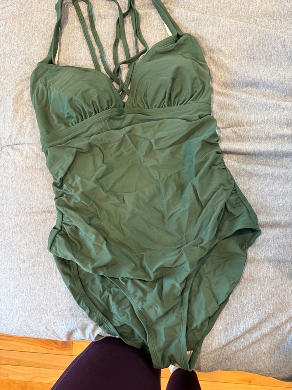 Kona Sol Olive Green One-Piece Swimsuit with Strappy Back